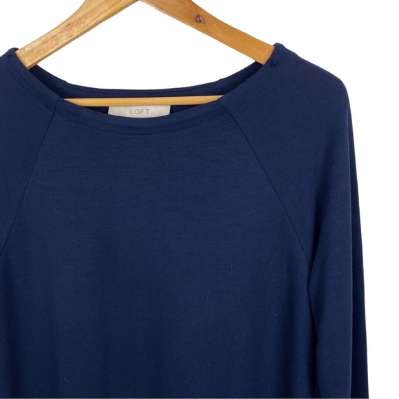 Loft Navy 3/4 Sleeve Black Lace Hem Knit Stretchy Blouse S Blue - Picture 3 of 10